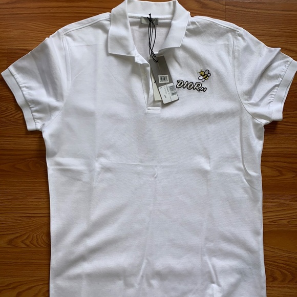 DIOR X KAWS White Bumble Bee Cotton Polo Shirt XL - Picture 2 of 5